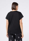 back view of Marina Rinaldi Biago V-neck Cotton Interlock Tee in Black