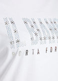 close up of front view of plus size Luisa Viola Short Sleeve Cotton Bianco Tee in White