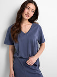 Part Two Ruth Tencel V-Neck Short Sleeve Top in Blue