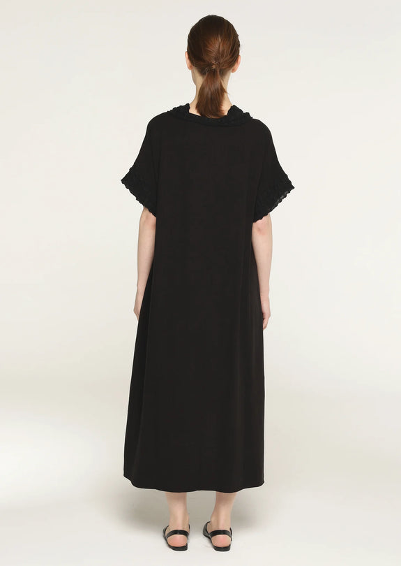 Igor Alisa Mix Media Short Sleeve Dress with Sheer Textured Details in Black