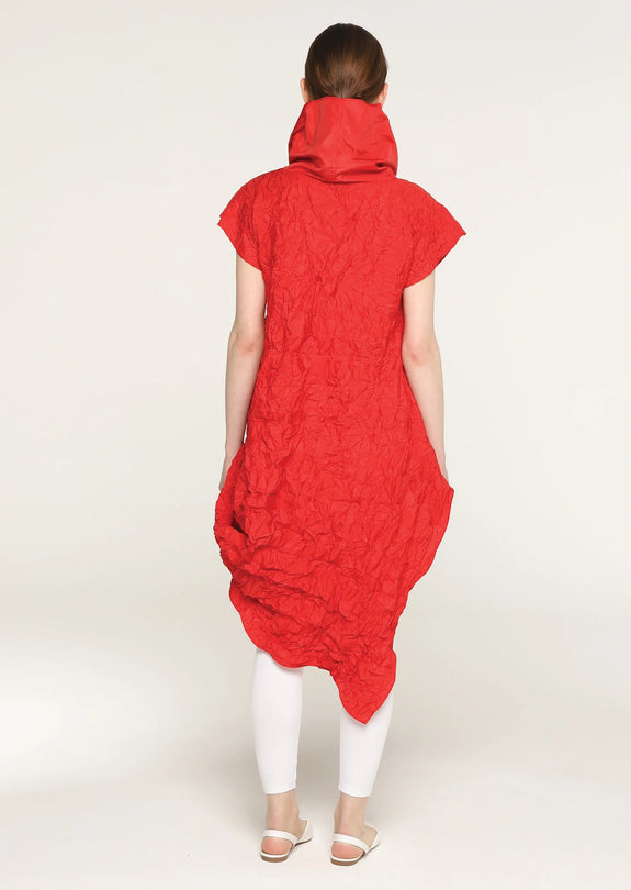 Igor Alma Crinkle Cowl Neck Tunic with Extended Shoulder in Red