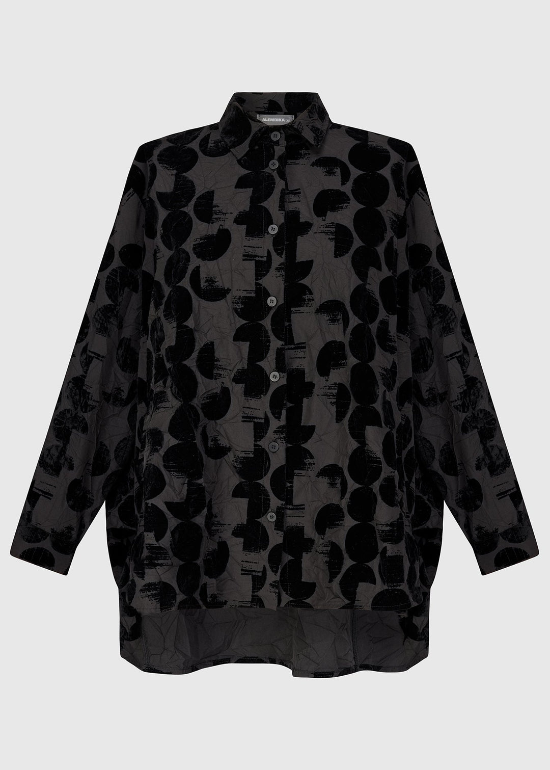 Alembika Crescent Taffeta Velvet Dot A-Line Shirt in Black