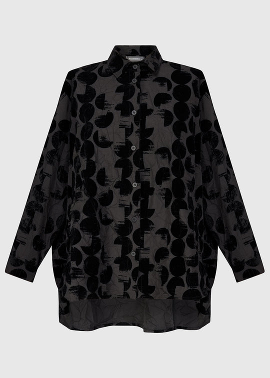 Alembika Crescent Taffeta Velvet Dot A-Line Shirt in Black