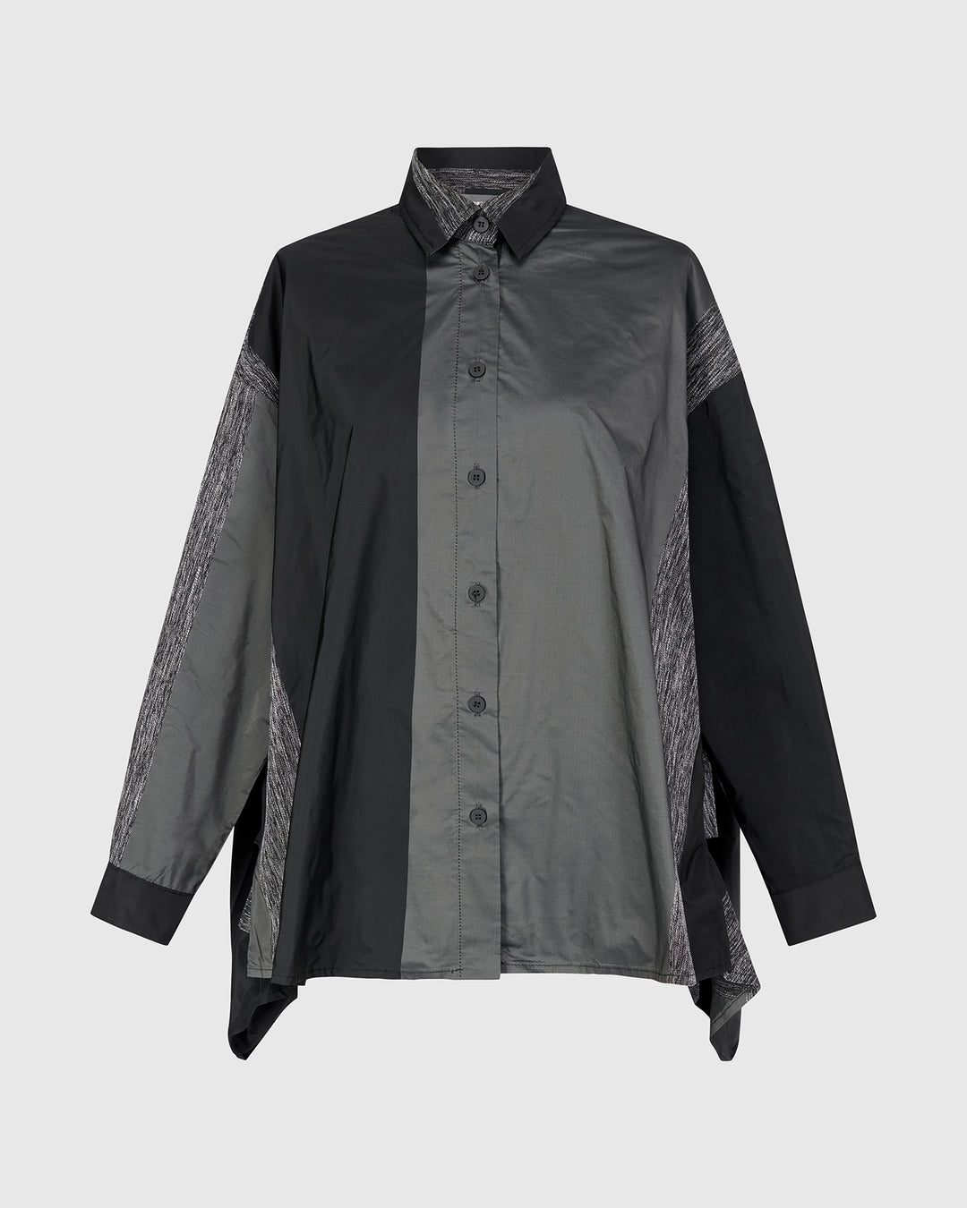 Alembika Mix Media and Taffeta Long Sleeve Shirt in Iron