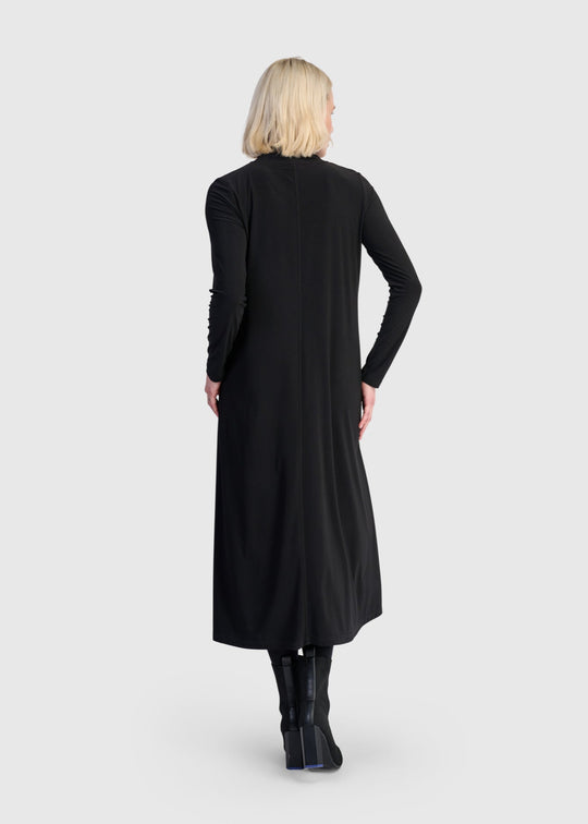 back view of plus size Alembika Mock neck Jersey Long Dress in Black