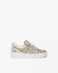 side view of Nero Giardini Paradise Zip Closure with Lace Platform Runner in Champagne