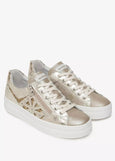 front view of Nero Giardini Paradise Zip Closure with Lace Platform Runner in Champagne