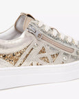 close up view of Nero Giardini Paradise Zip Closure with Lace Platform Runner in Champagne