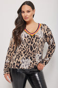 Lisa Todd Wild Side Long Sleeve Animal Print Cashmere sweater in Mink/mocha