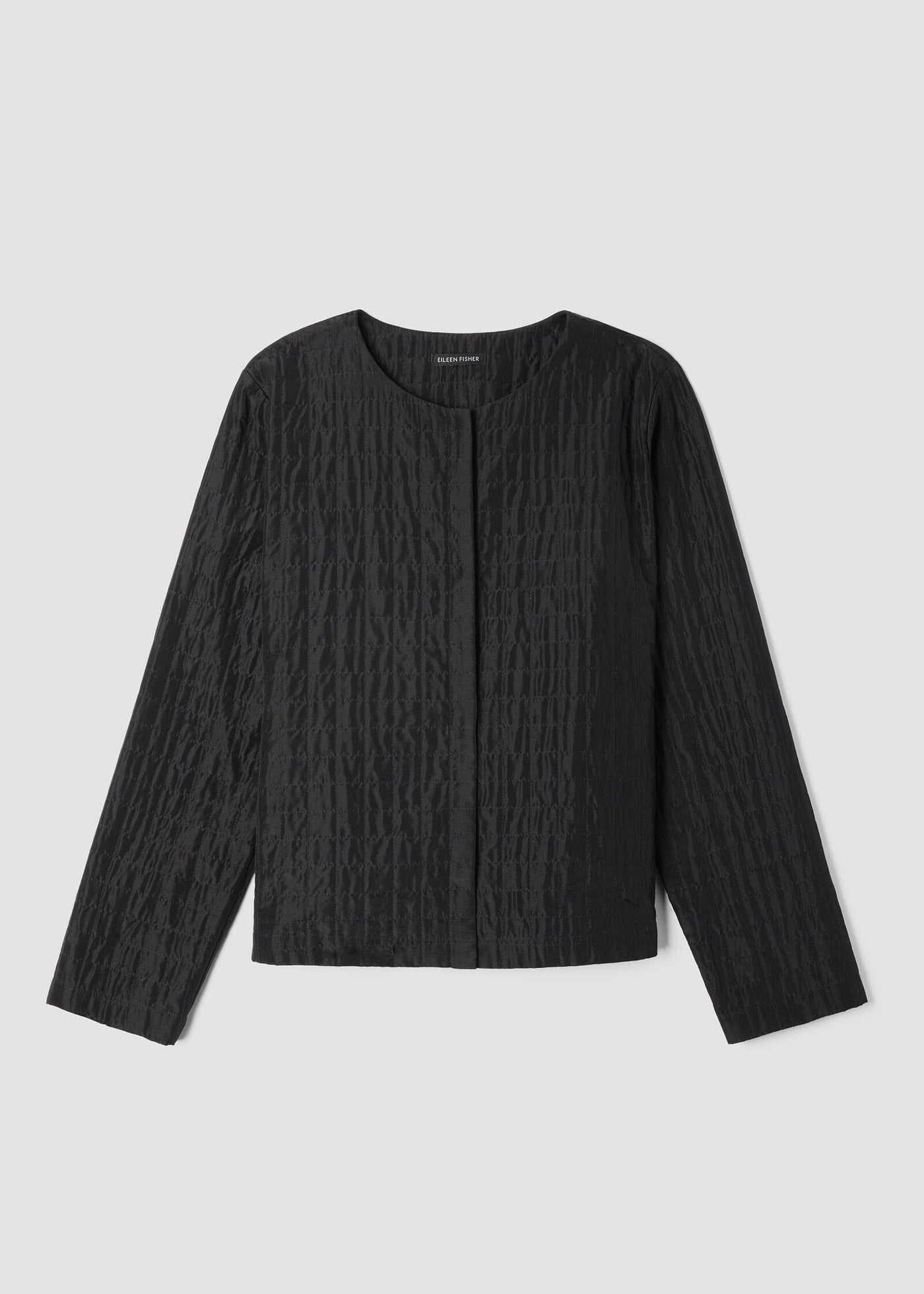 Eileen Fisher Silk Habutai Round Neck Jacket in Black