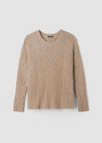 Eileen Fisher Fringed Organic Cotton Crew Neck Sweater in Biscuit