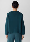 back view of plus size Eileen Fisher Peruvian Cot. Blend Funnel Neck Bracelet Slv. Sweater in Alpine