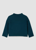 front view of plus size Eileen Fisher Peruvian Cot. Blend Funnel Neck Bracelet Slv. Sweater in Alpine