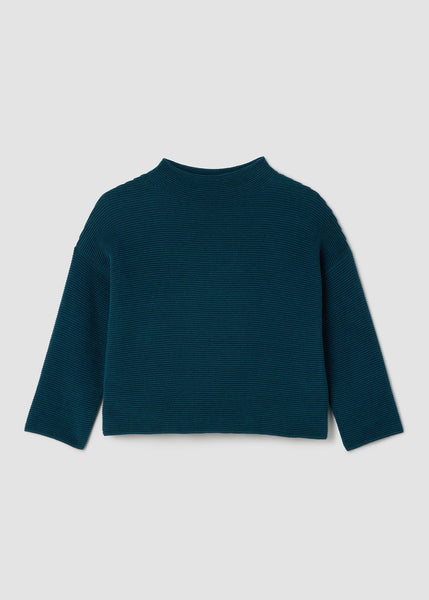front view of plus size Eileen Fisher Peruvian Cot. Blend Funnel Neck Bracelet Slv. Sweater in Alpine