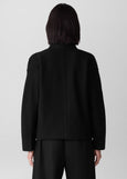 back view of plus size Eileen Fisher Light Weight Boiled Wool Stand Collar Jacket W. Pockets in Black