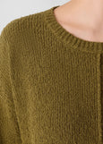 close up of plus size Eileen Fisher Organic Cotton blend Fluff Crewneck Sweater in Moss