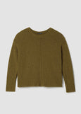 front view of plus size Eileen Fisher Organic Cotton blend Fluff Crewneck Sweater in Moss