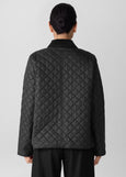 back view of plus size Eileen Fisher Eggshell Nylon Classic Collar Jacket W. Cord Collar in Black