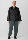 front view of plus size Eileen Fisher Eggshell Nylon Classic Collar Jacket W. Cord Collar in Black