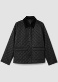 front view of plus size Eileen Fisher Eggshell Nylon Classic Collar Jacket W. Cord Collar in Black