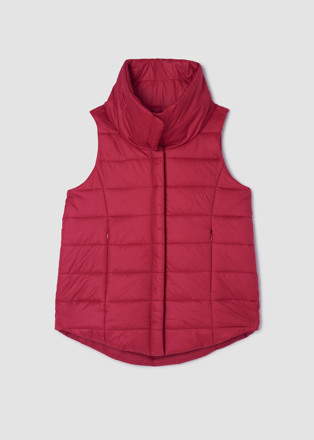 Eileen Fisher Eggshell Recycled Nylon Stand Collar Vest in Ruby