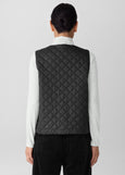 back view of plus size Eileen Fisher Eggshell Nylon V-Neck Vest with Snaps in Black
