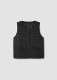 front view of plus size Eileen Fisher Eggshell Nylon V-Neck Vest with Snaps in Black