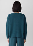 back view of plus size Eileen Fisher Italian Cashmere V Neck Sweater with Front Seam detail in Alpine