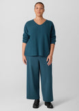 front view of plus size Eileen Fisher Italian Cashmere V Neck Sweater with Front Seam detail in Alpine
