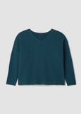 front view of plus size Eileen Fisher Italian Cashmere V Neck Sweater with Front Seam detail in Alpine