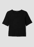 front view of plus size Eileen Fisher Bubble Texture Crew Neck Snug Top in Black