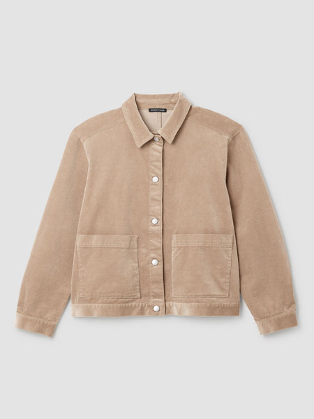 Eileen Fisher Cotton Str. Corduroy Classic Collar Jacket in Biscuit