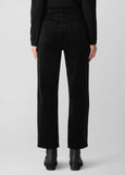 back view of plus size Eileen Fisher Cotton Str. Corduroy High Waisted Straight Ankle Jean in Black