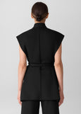back view of plus size Eileen Fisher Washable Flex Ponte High Collar Long Vest in Black