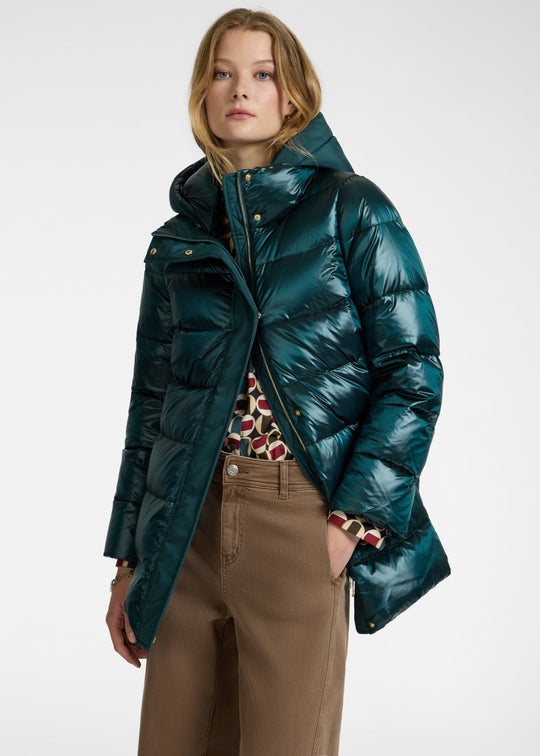 front view of plus size Elena Miro Nylon puffer Jacket in Laurel