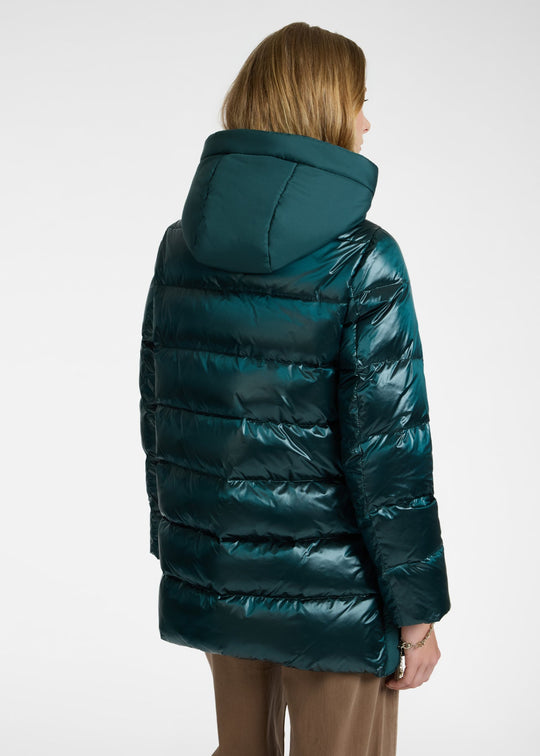 back view of plus size Elena Miro Nylon puffer Jacket in Laurel