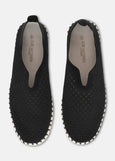 top view of Ilse Jacobsen Slip On Platform Laser cut Pattern Shoe in Black