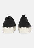 back view of Ilse Jacobsen Slip On Platform Laser cut Pattern Shoe in Black