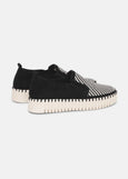 side view of Ilse Jacobsen Tulip Slip on Mixed Textile Platform in Black/White