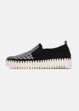 side view of Ilse Jacobsen Tulip Slip on Mixed Textile Platform in Black/White