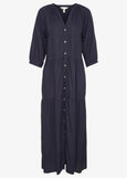 Part Two Nataliya Tiered Long Dress with Cuffed Sleeve in Navy