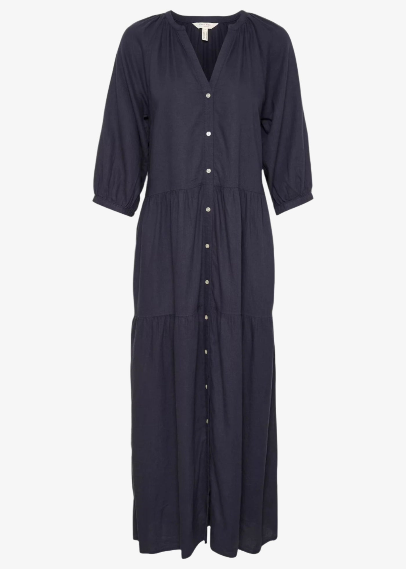 Part Two Nataliya Tiered Long Dress with Cuffed Sleeve in Navy