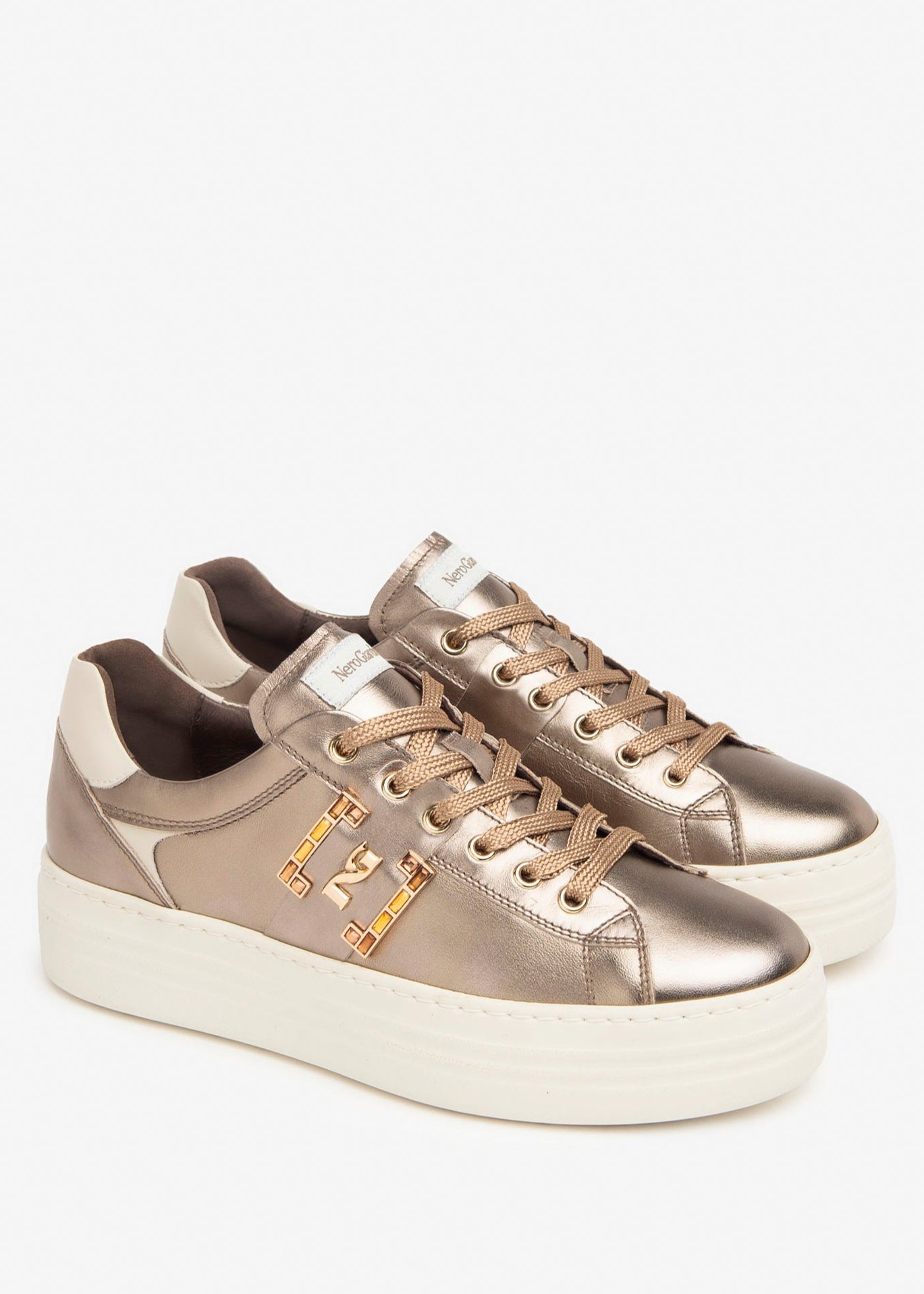 Nero Giardini Lace Up Leather Metallic Bronze Runner