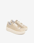 Nero Giardini Lace Up Leather Runner with Jewels in Beige