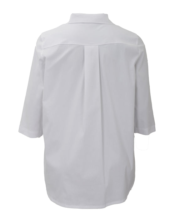 Toni T. Stretch Poplin A-Line Big Shirt with Back Pleat in White