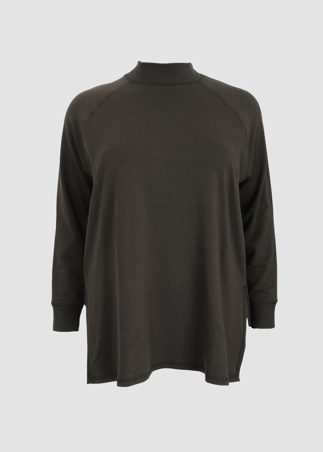 Eileen Fisher Brushed Terry Hug Mock Neck Tunic With Side Slits in Woodland