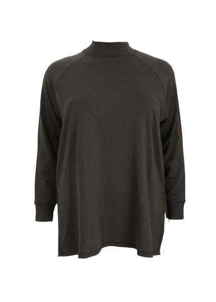 Eileen Fisher Brushed Terry Hug Mock Neck Tunic With Side Slits in Woodland