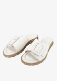 Tyche Monroe Genuine Leather Flat Sandal with Buckle in Cream