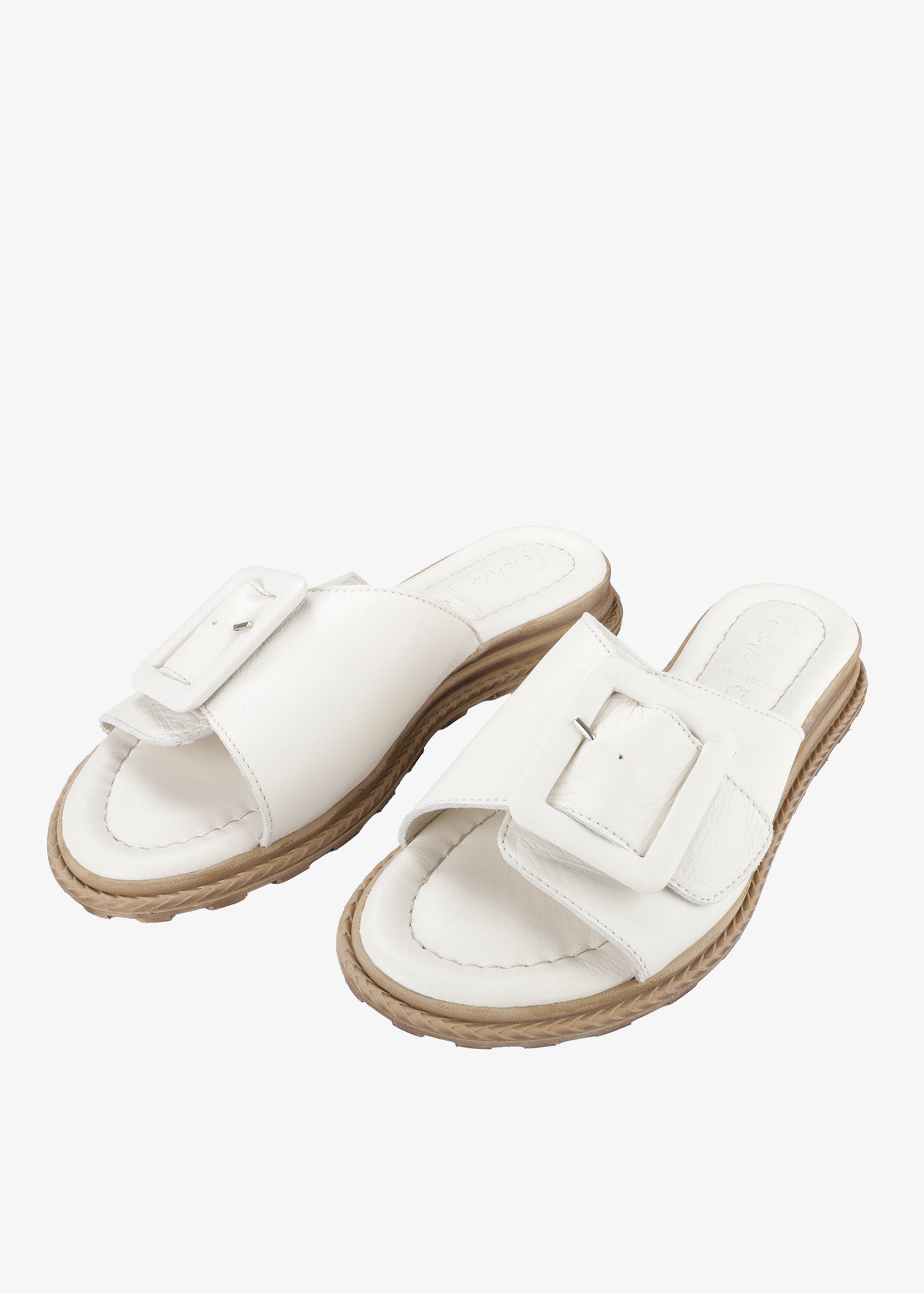 Tyche Monroe Genuine Leather Flat Sandal with Buckle in Cream