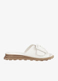 Tyche Monroe Genuine Leather Flat Sandal with Buckle in Cream
